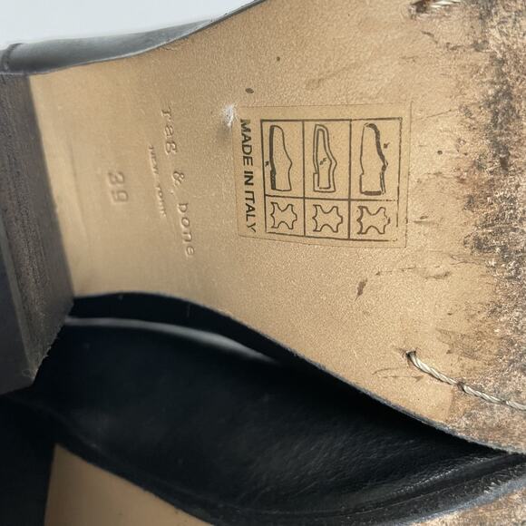 Rag & Bone Harrow Boots Womens Size 39 Black Leather Ankle Heeled Strap Italy - Picture 15 of 16